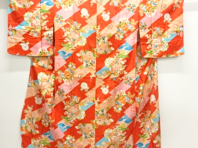 アンティーク　御所車に草花模様長襦袢